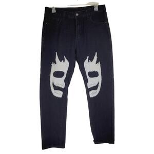 Mens Embroidered Flaming Skull baggy black jeans size 36 grunge skater punk
